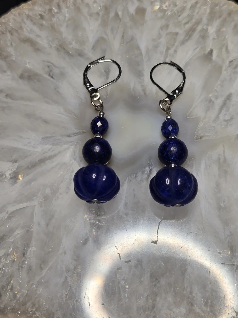 Sapphire, Lapis And Dumortierite Bead Drop Earrings